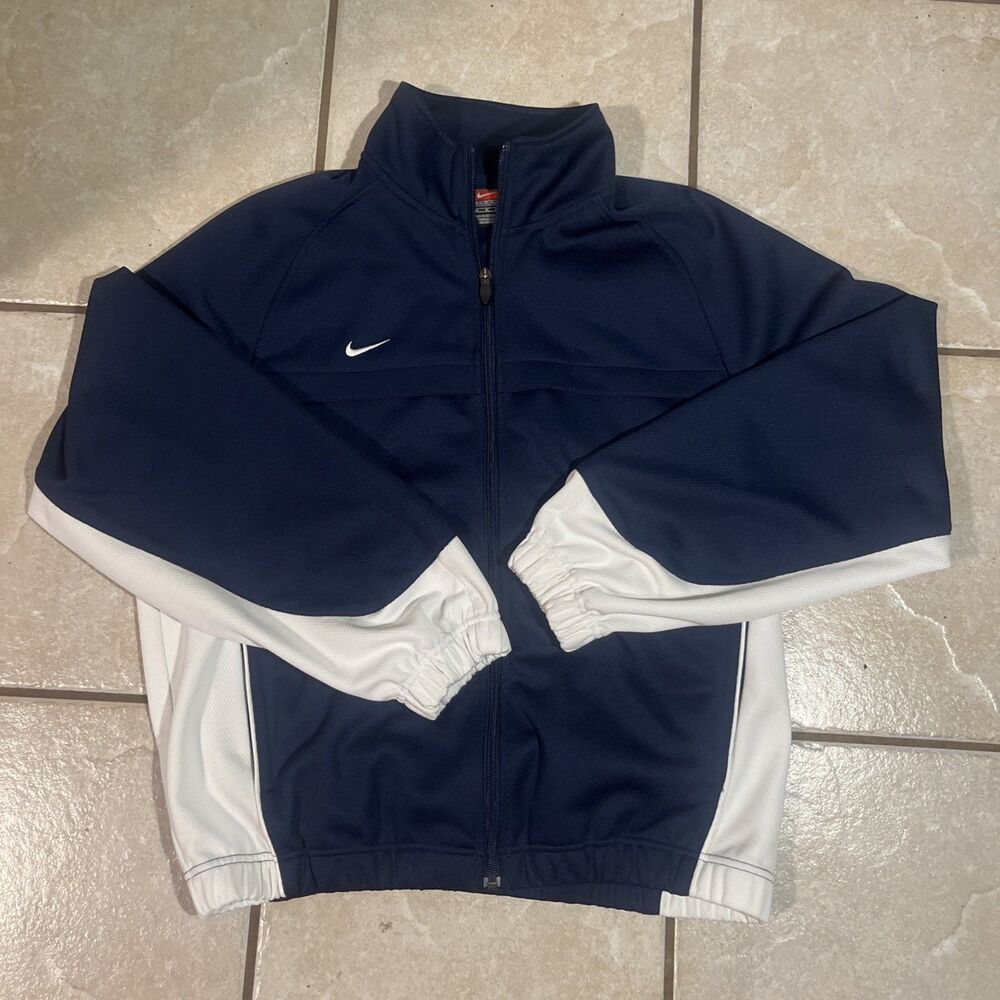 Vintage Nike Team Track Jacket Full Zip Embroidered Logo Navy Blue/White